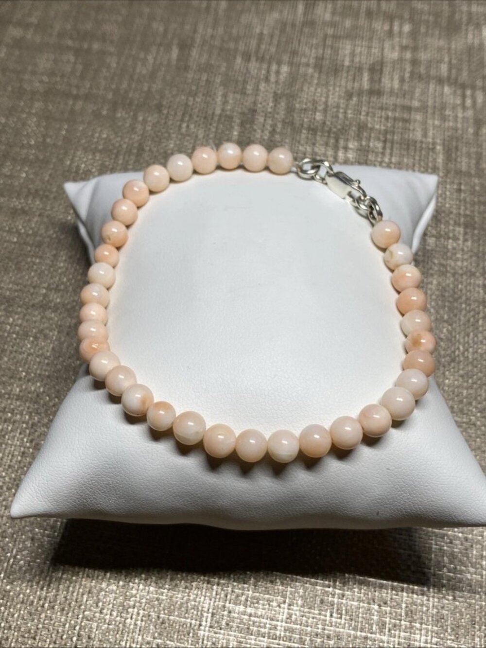 Vintage 1970s Angel Skin Coral Bracelet 7.5” 5.3mm Beads Sterling 925